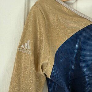 GIrls Adidas Long Sleeve Gymnastic Leotard Blue & Gold